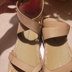 Tan Minimalist Sandals with Crossover Straps